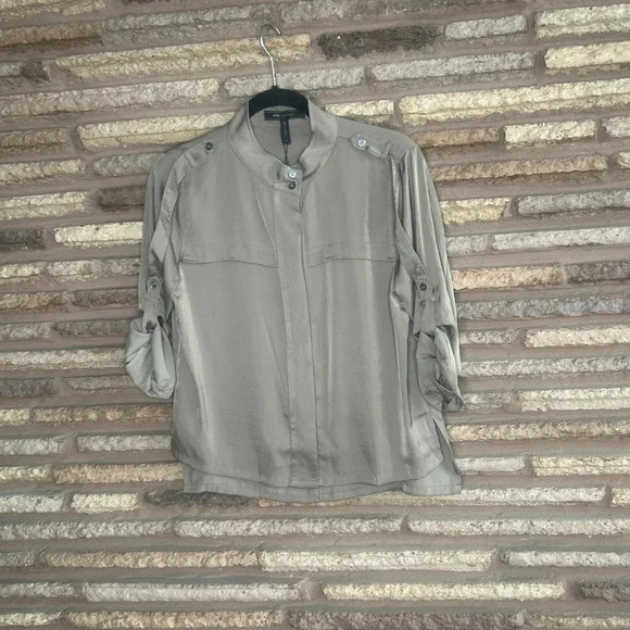 BCBGMaxAzria Mocha Brown Military Style Blouse NWOT Size Medium - Picture 1 of 6